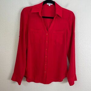 Express The Portofino Shirt Womens XS Red Button Up Roll Tab Sleeve Blouse